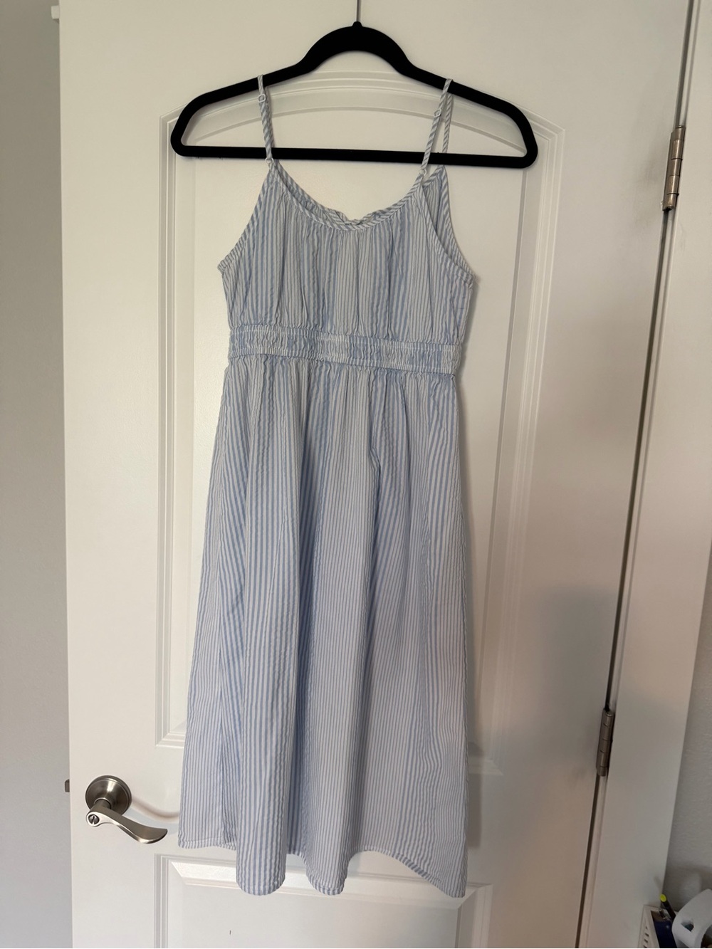 LOFT Light Blue & White Striped Sundress with Spaghetti Straps
